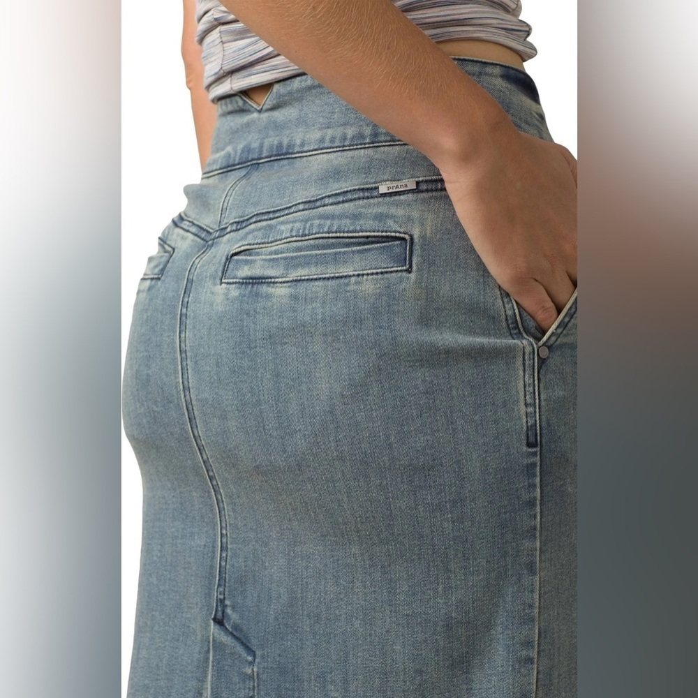 Prana Aubrey Dusted Blue Organic Cotton High-Waist Denim Skirt - Picture 3 of 8